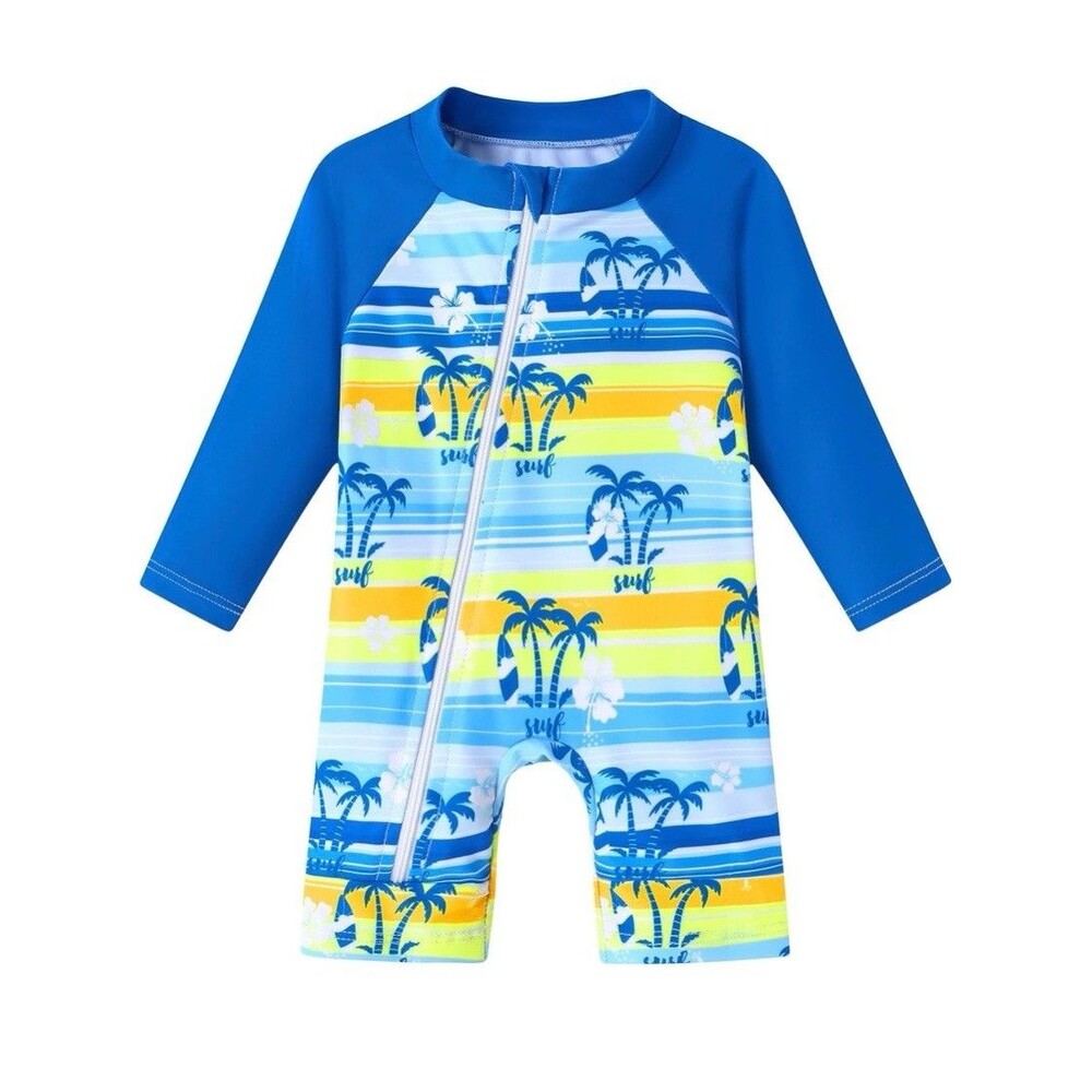 Xingcheng Xiaohan Blue Palm Tree Striped One Piece Swimsuit Zipper Size 80